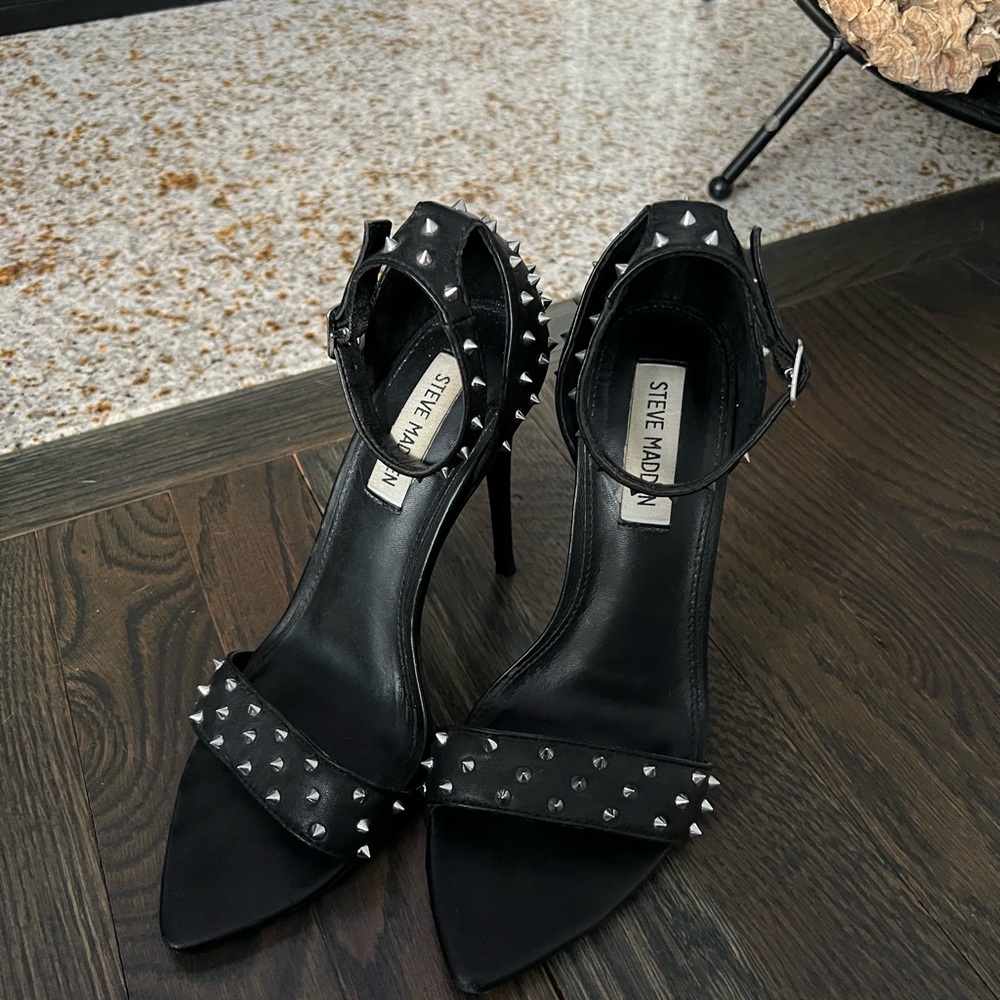 Steve Madden Black Heels with Studded Detailing and Thin Stiletto